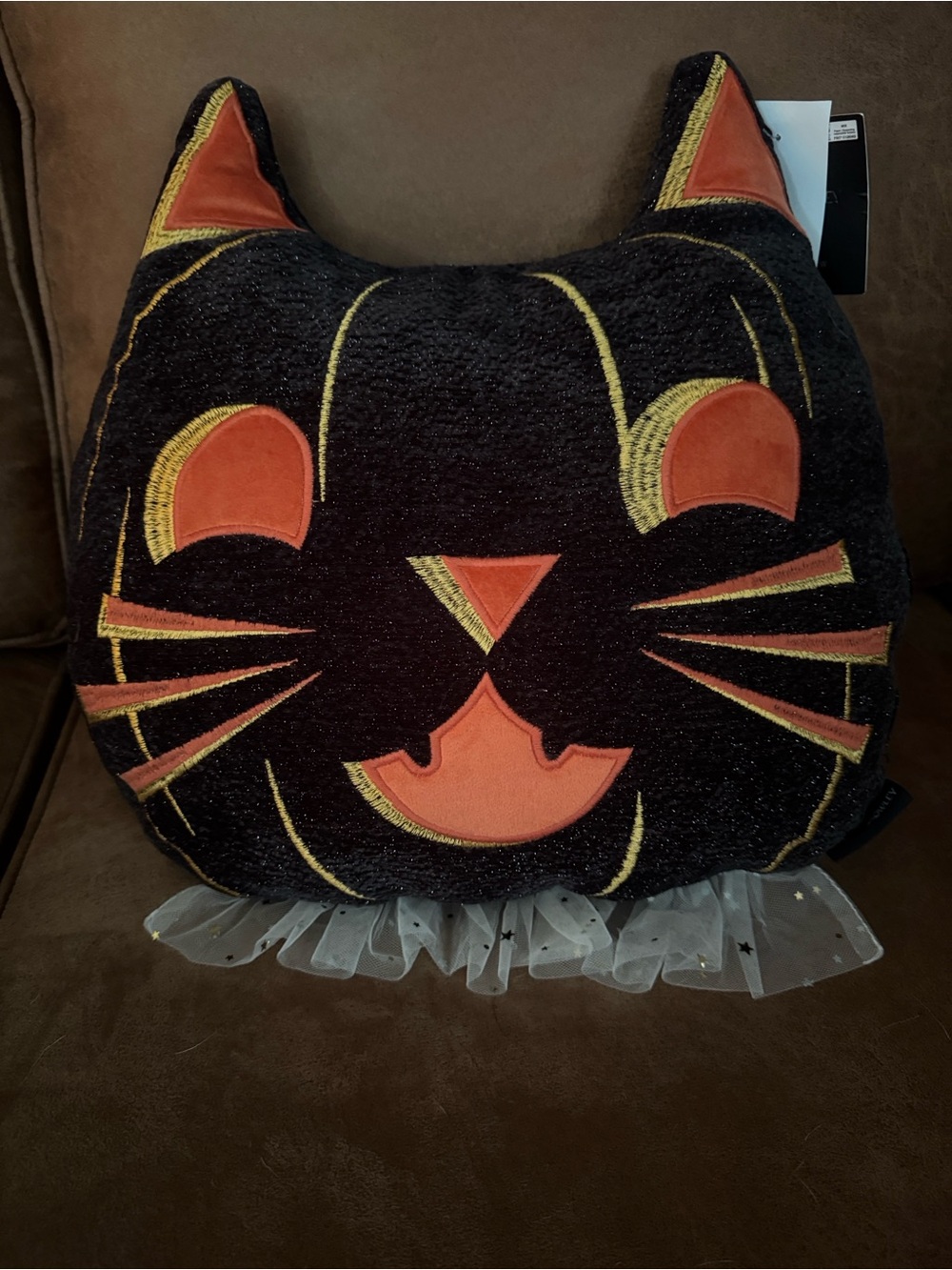 Cynthia Rowley Black and Orange Cat Face Accent Pillow